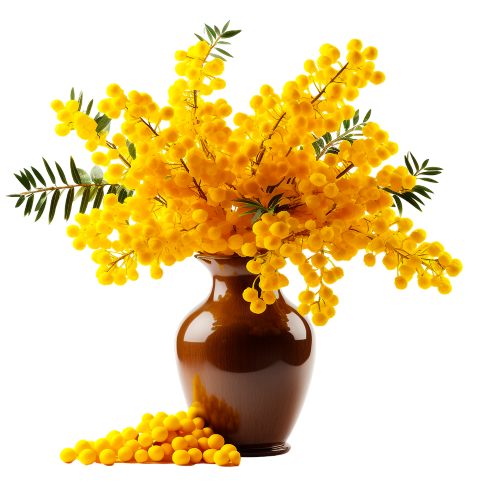 AI generated Vase with beautiful mimosa flowers png