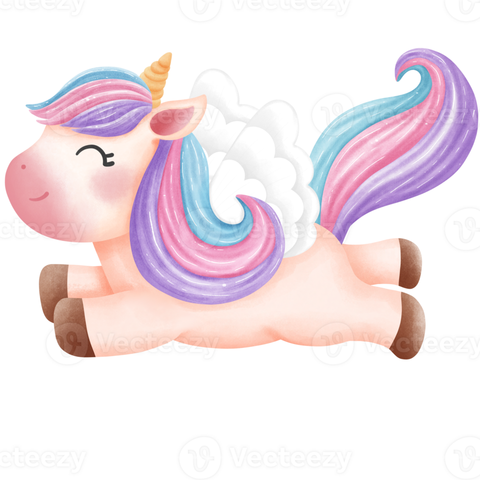 Magical rainbow unicorn watercolor clipart. png