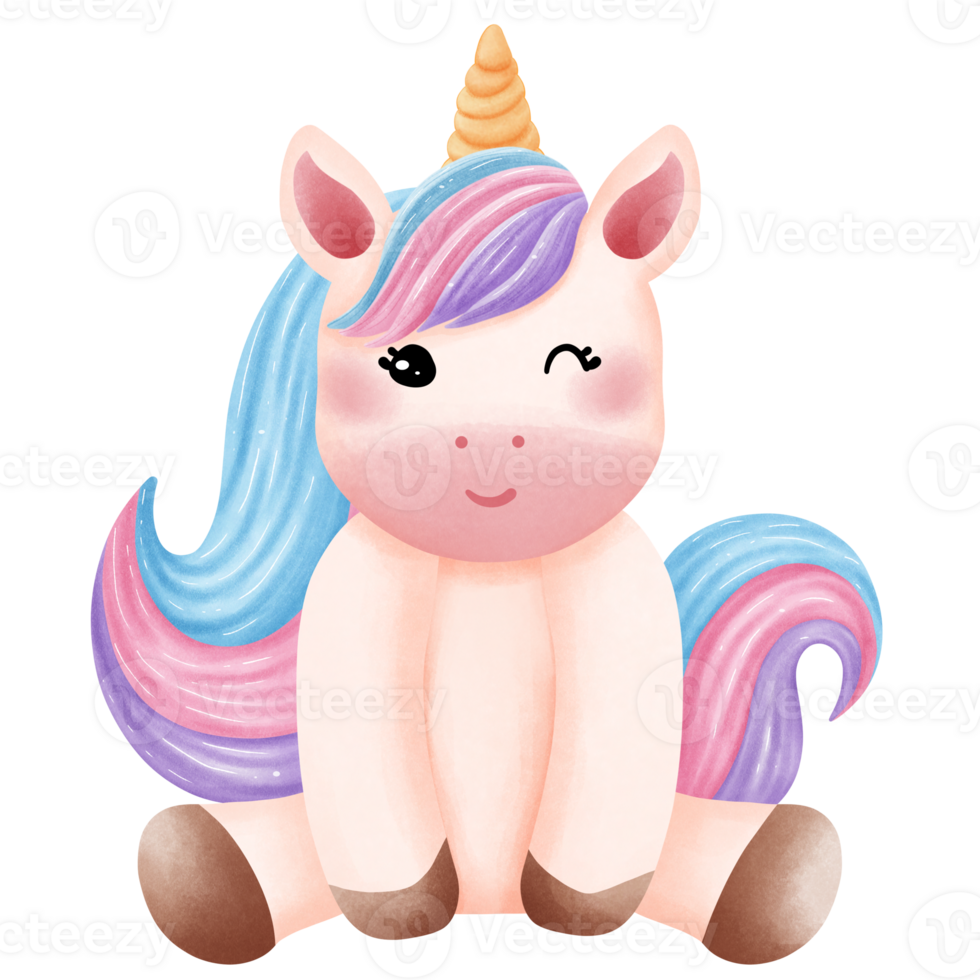 Cheerful watercolor magical rainbow unicorn clipart. png