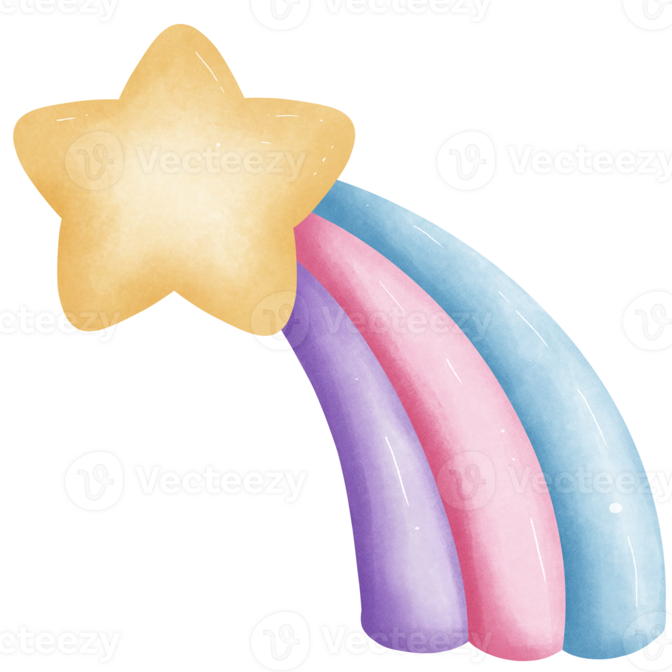 Magical rainbow  shooting star clipart. png