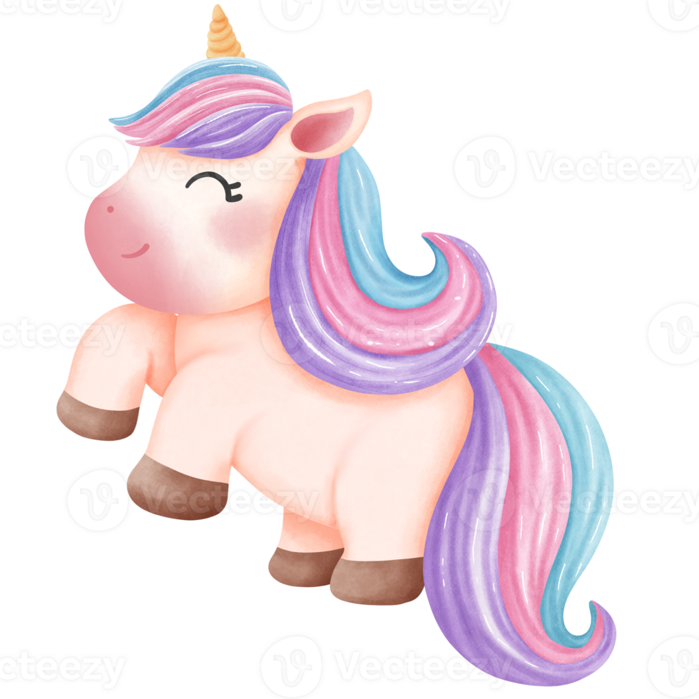 Cute magical rainbow unicorn watercolor clipart. png