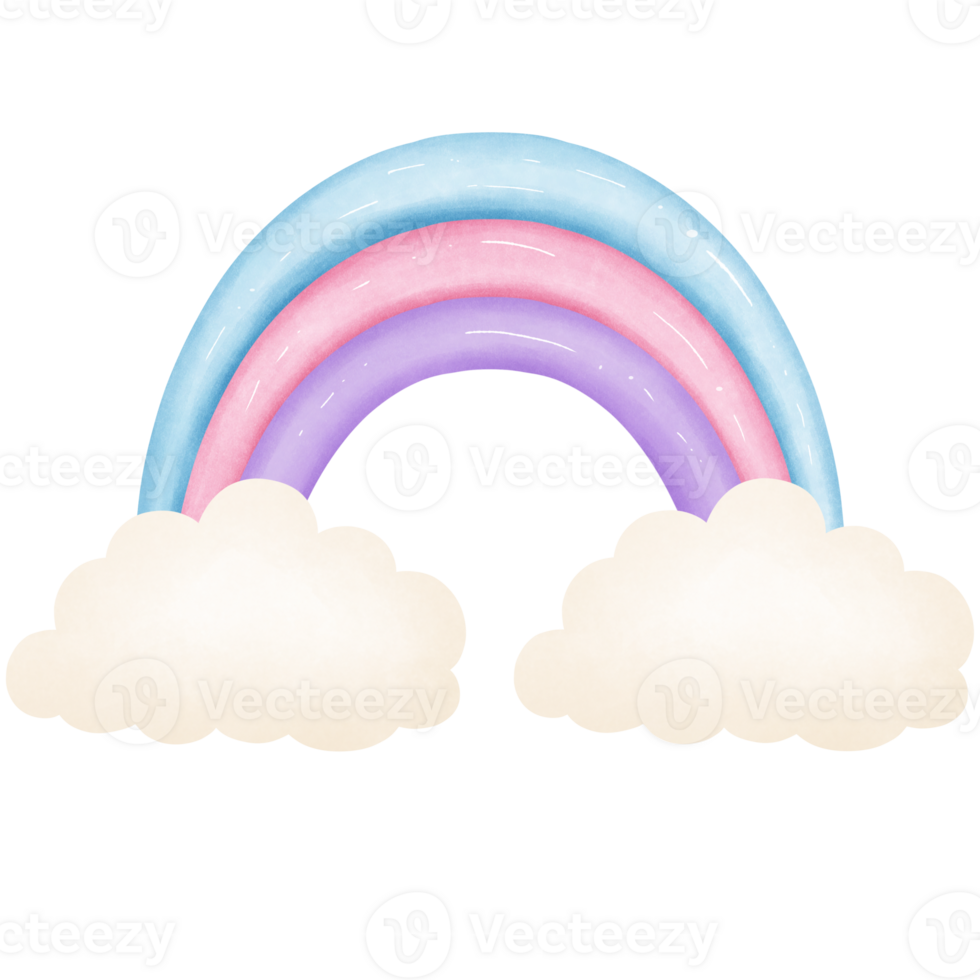 Watercolor rainbow with clouds clipart. png