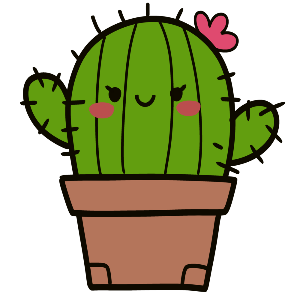 Isolated Cute cactus plant in pot with a happy smile in transparent background. png