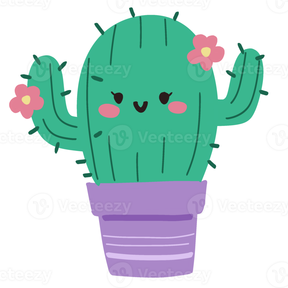 Isolated Cute cactus plant in pot with a happy smile in transparent background. png