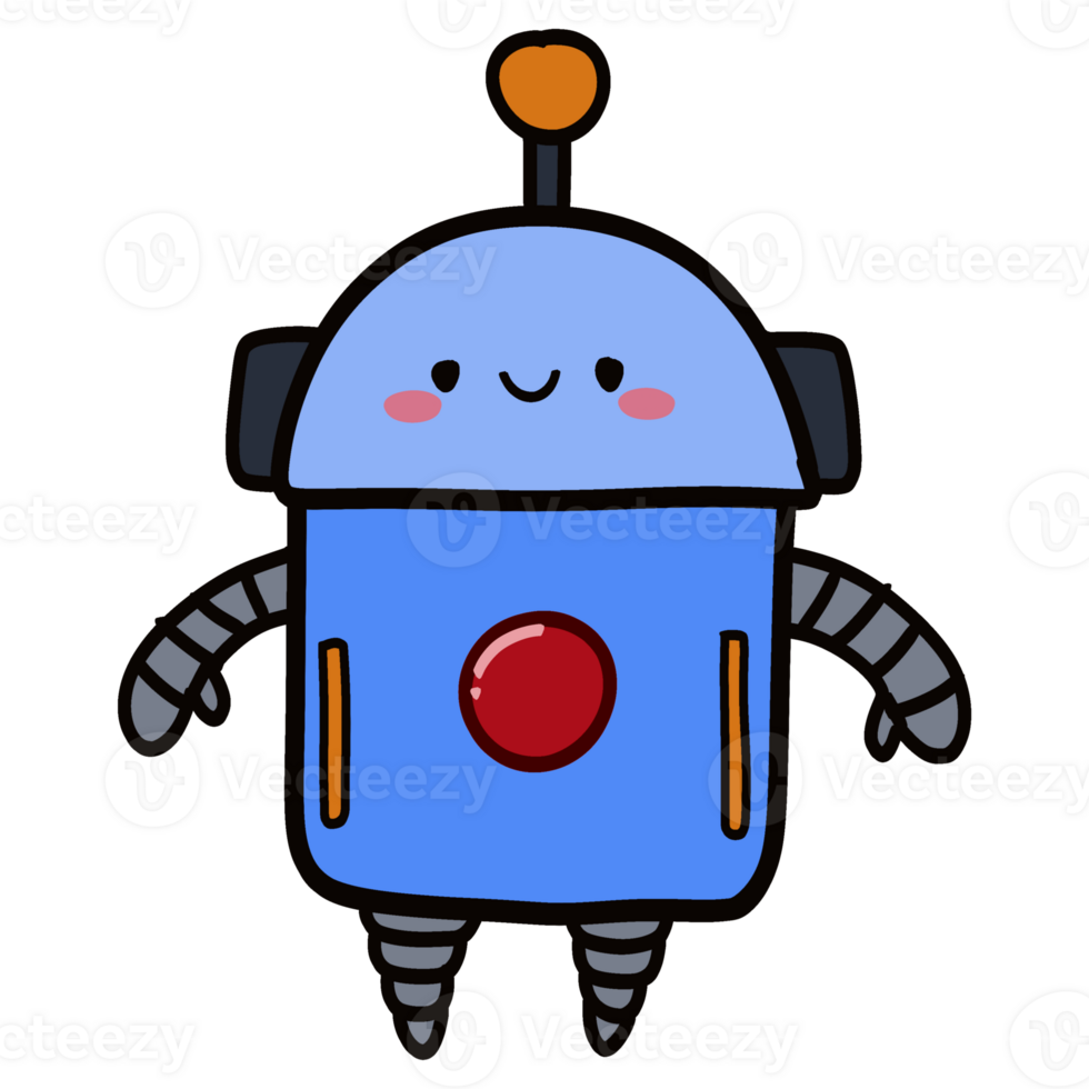 Isolated Cute Robot with a happy smile in transparent background. png