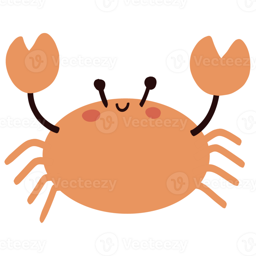 Isolated cute orange hand-drawn crab in transparent background png