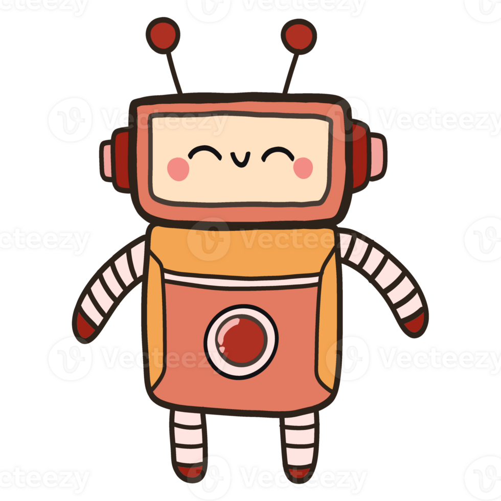 Isolated Cute Robot with a happy smile in transparent background. png
