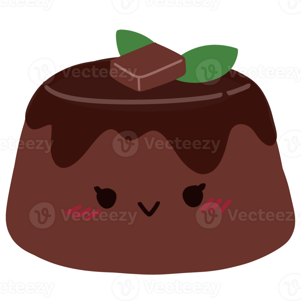 Isolated Cute chocolat pudding with a happy smile in transparent background. png