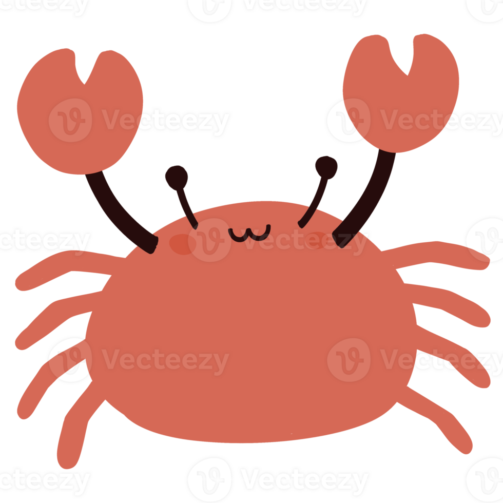 Isolated cute red hand-drawn crab in transparent background png