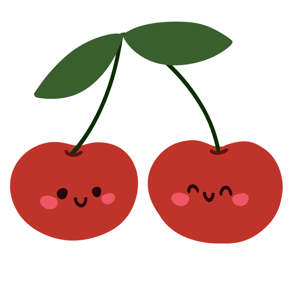 Isolated cute cherry with a happy smile in transparent background. png