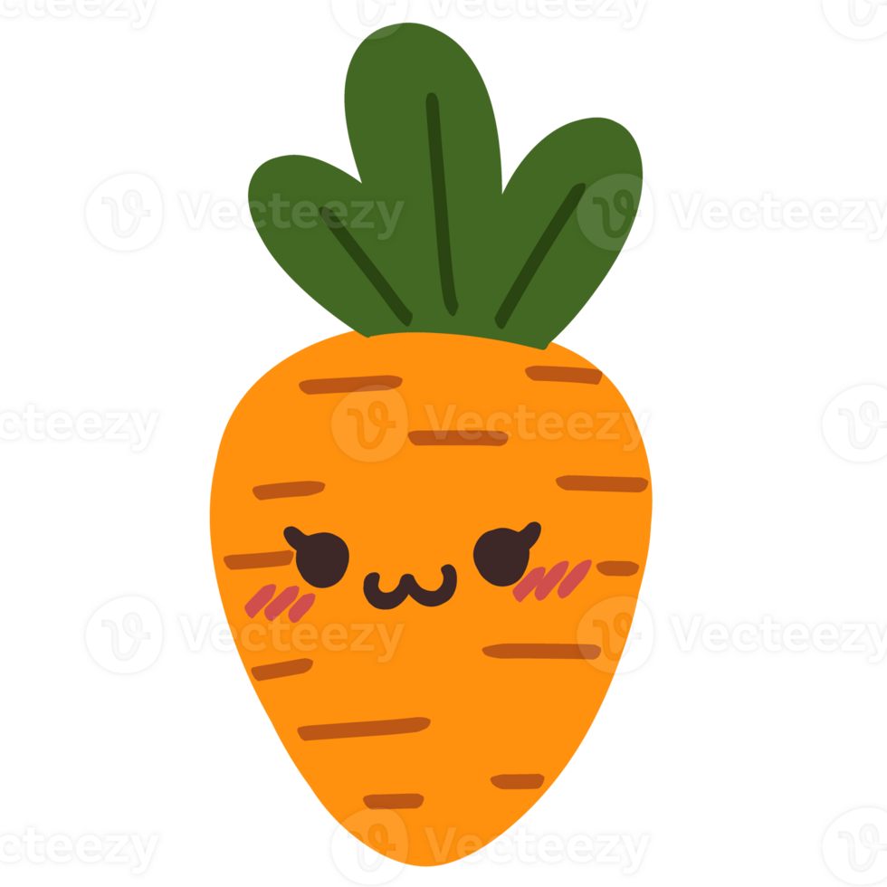 Cute carrot with a happy smile.Hand drawn carrot character in a kawaii style. png