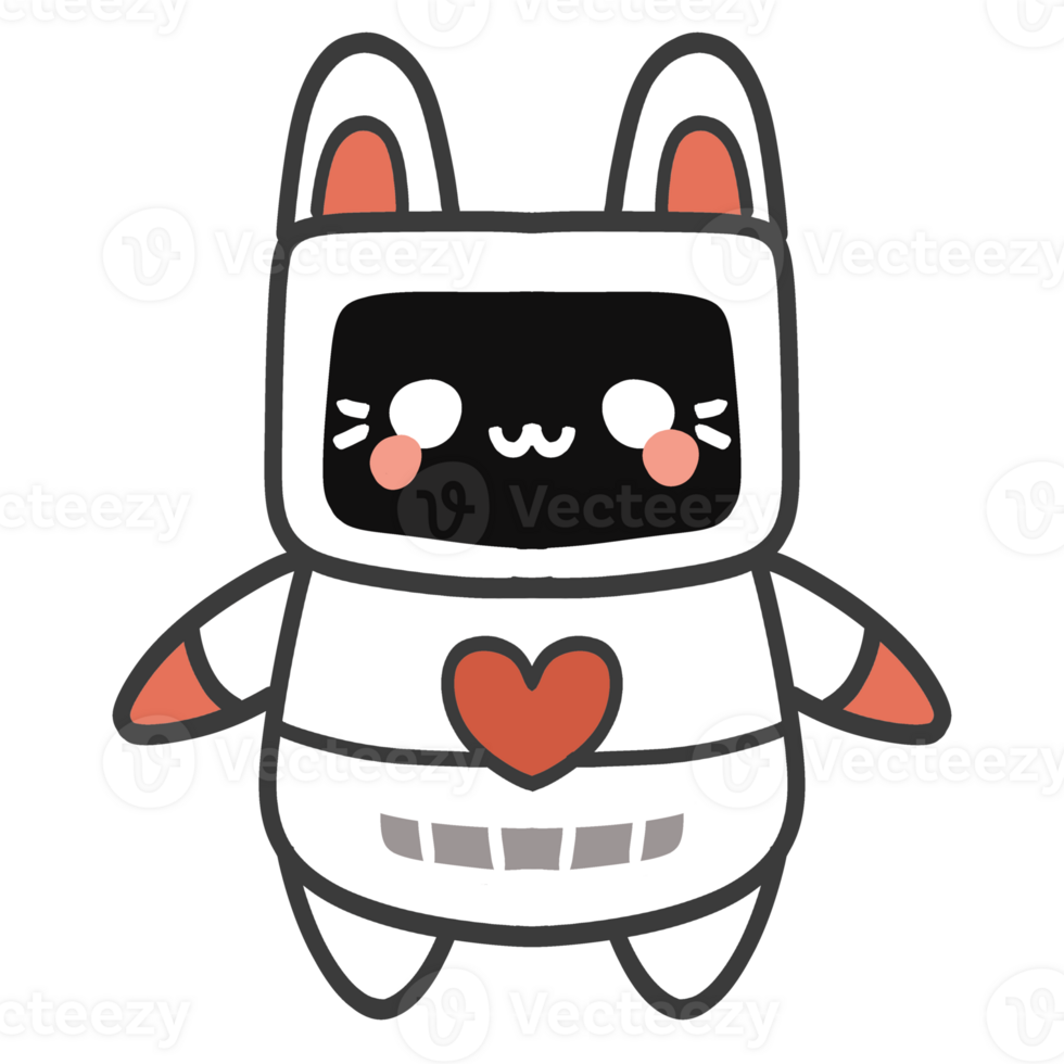 Isolated Cute Cat Robot with a happy smile in transparent background. png