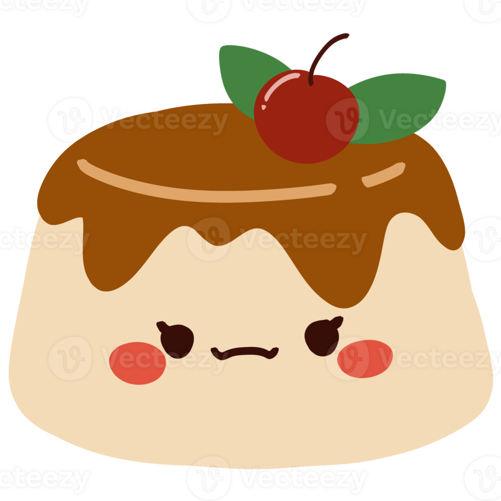 Isolated Cute pudding with a happy smile in transparent background. png