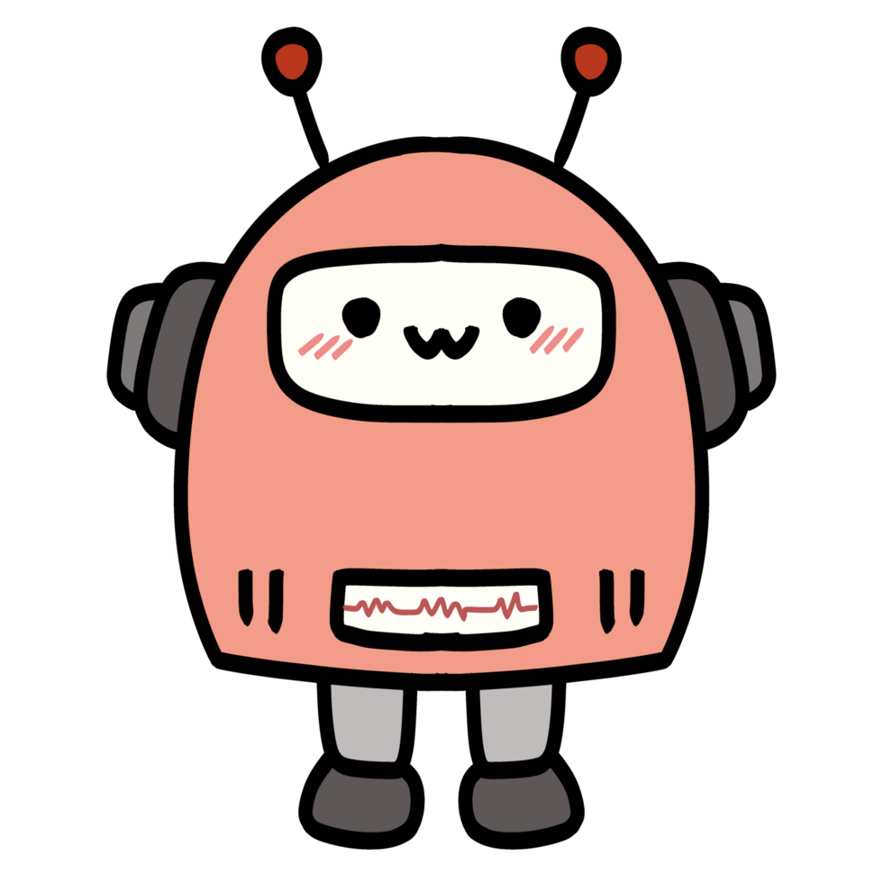 Isolated Cute Robot with a happy smile in transparent background. png