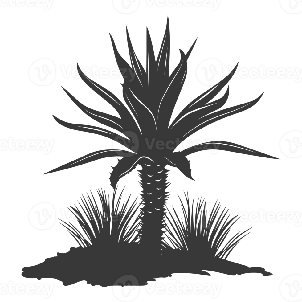 AI generated Silhouette Aloe vera tree in the ground black color only png