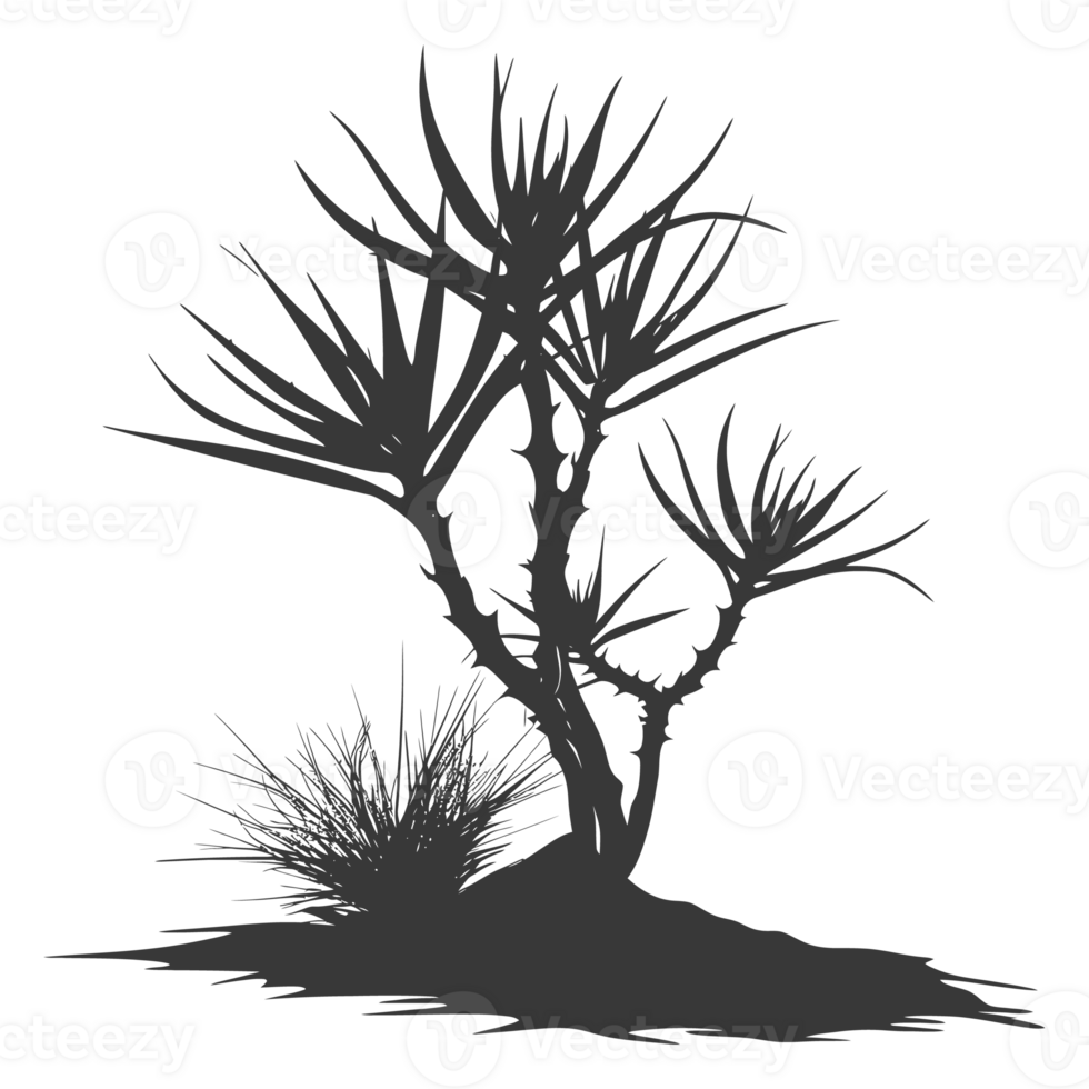 AI generated Silhouette Aloe vera tree in the ground black color only png