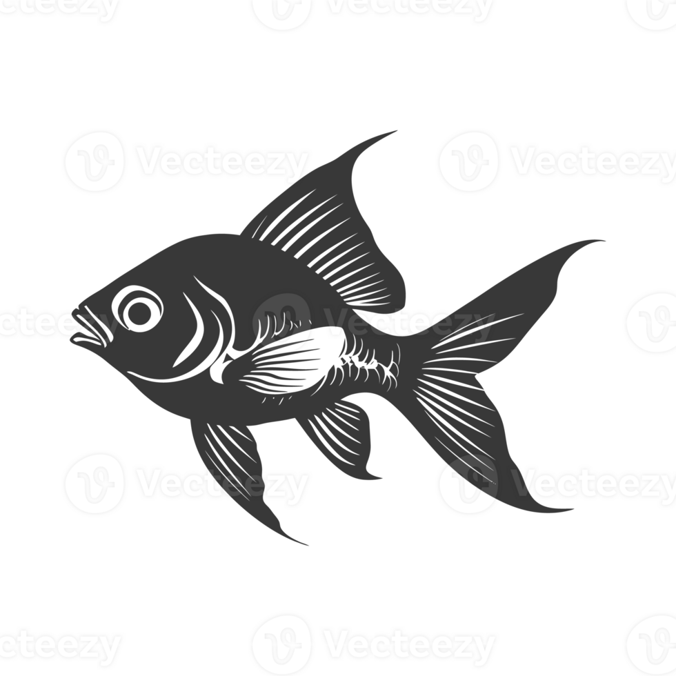 AI generated Silhouette Cute goldfish full body black color only png