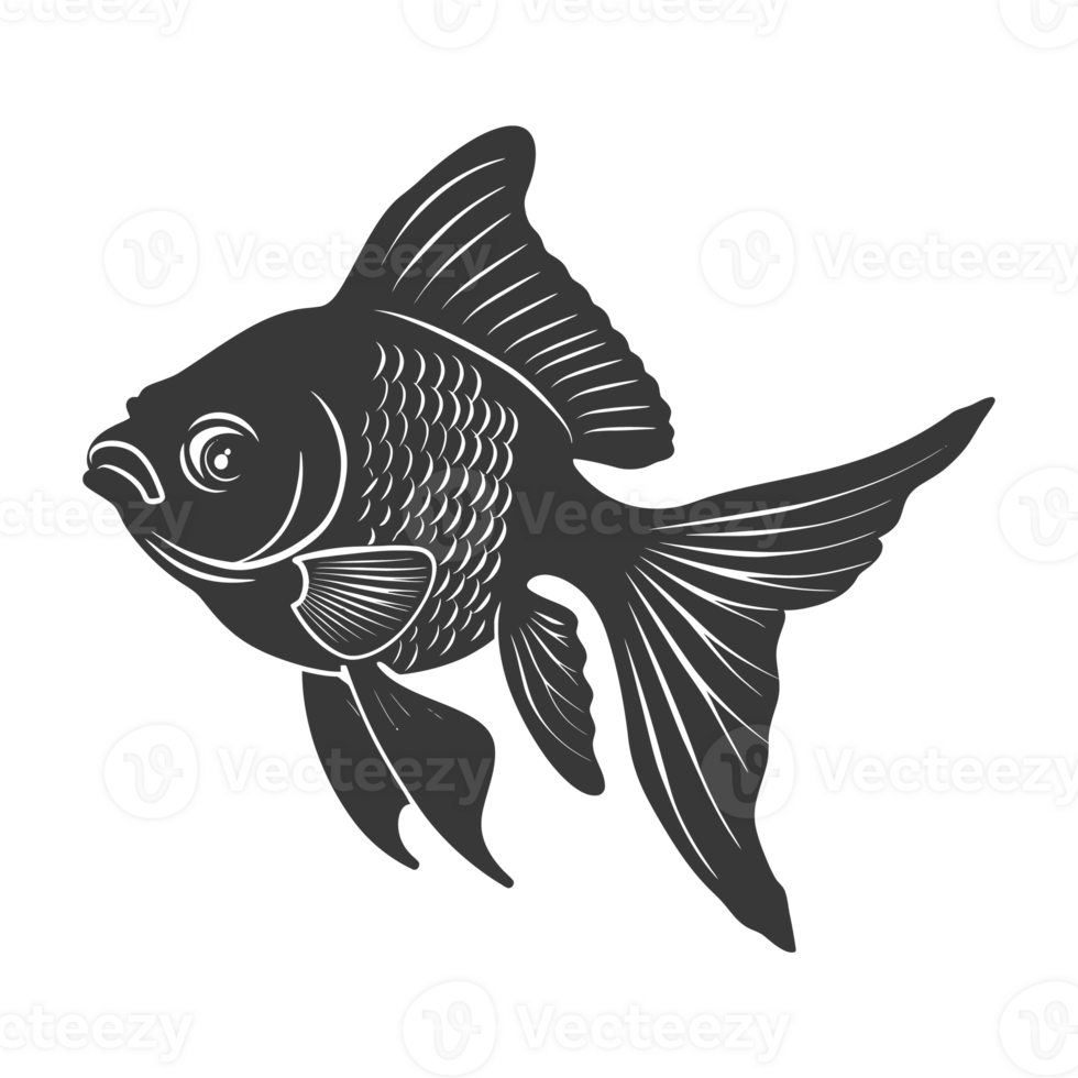 AI generated Silhouette Cute goldfish full body black color only png