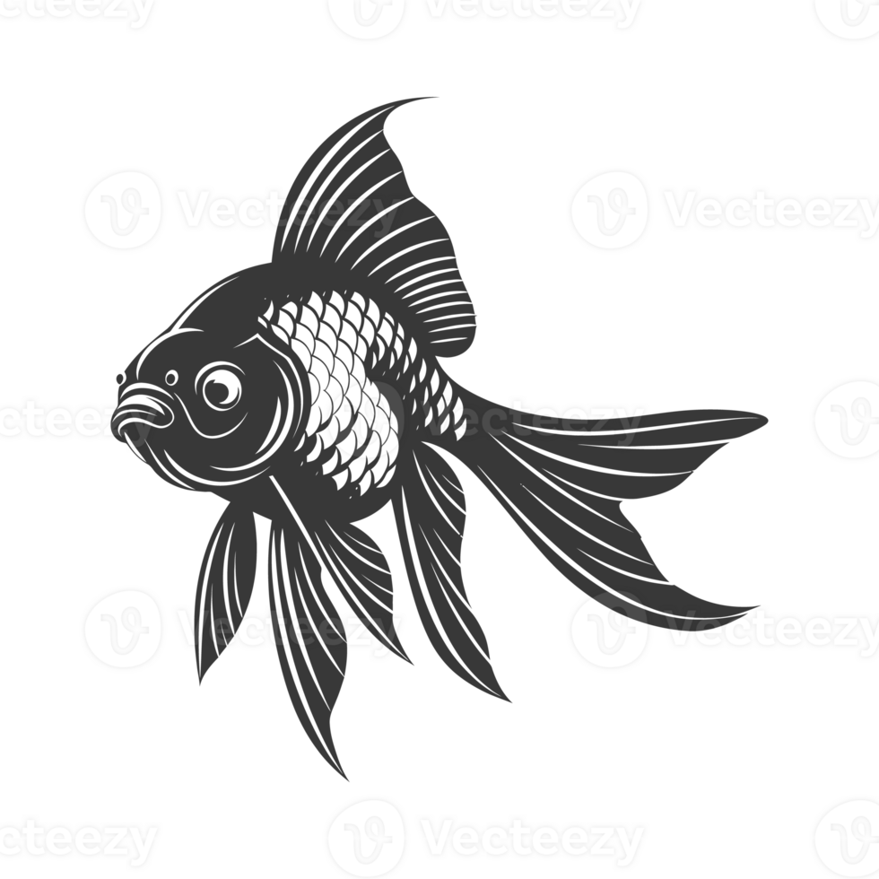 AI generated Silhouette Cute goldfish full body black color only png