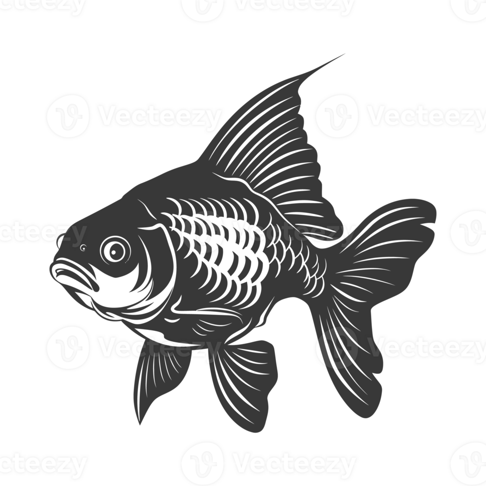 AI generated Silhouette Cute goldfish full body black color only png
