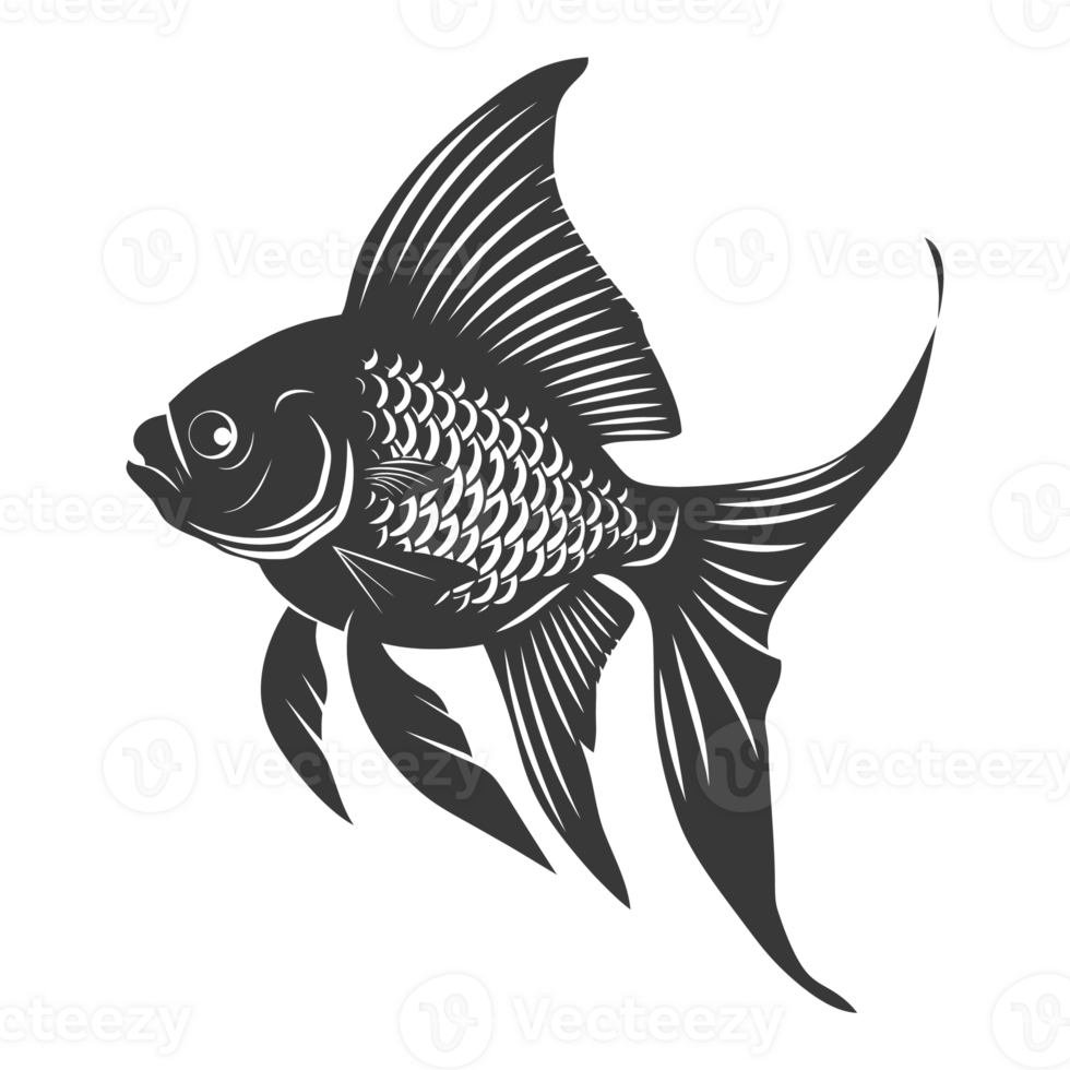 AI generated Silhouette Cute goldfish full body black color only png