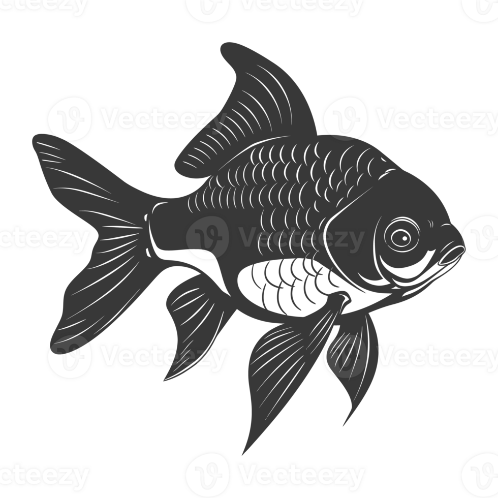 AI generated Silhouette Cute goldfish full body black color only png