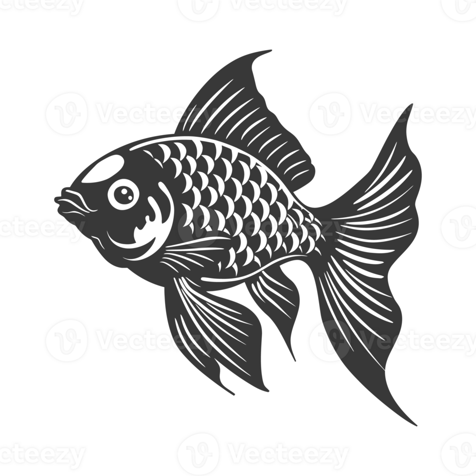 AI generated Silhouette Cute goldfish full body black color only png