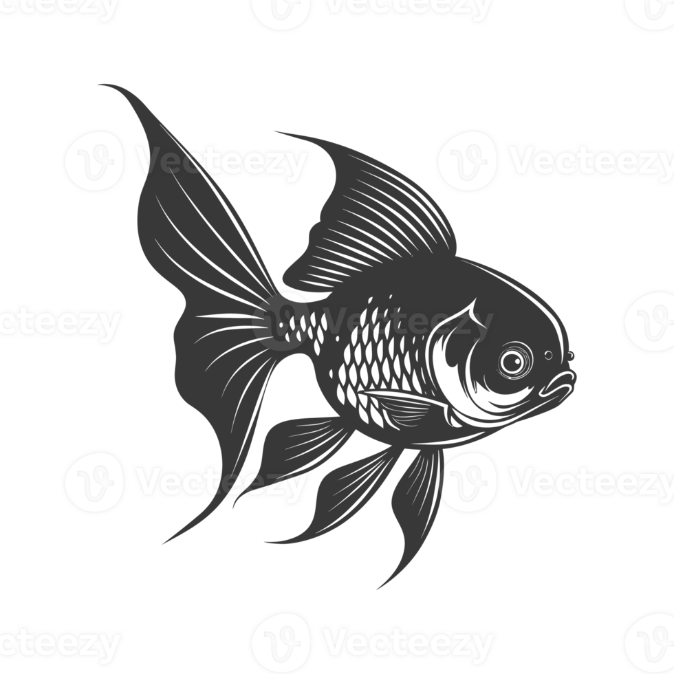 AI generated Silhouette Cute goldfish full body black color only png