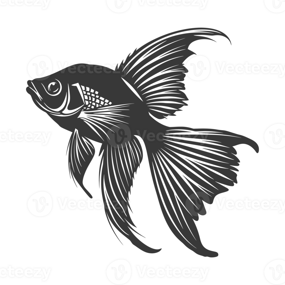 AI generated Silhouette Cute goldfish full body black color only png