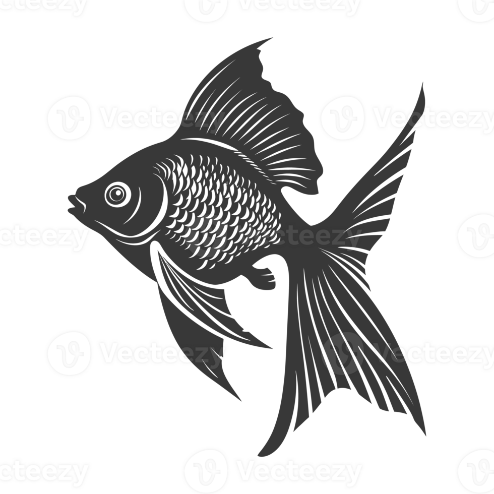 AI generated Silhouette Cute goldfish full body black color only png