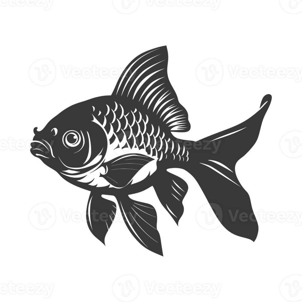 AI generated Silhouette Cute goldfish full body black color only png