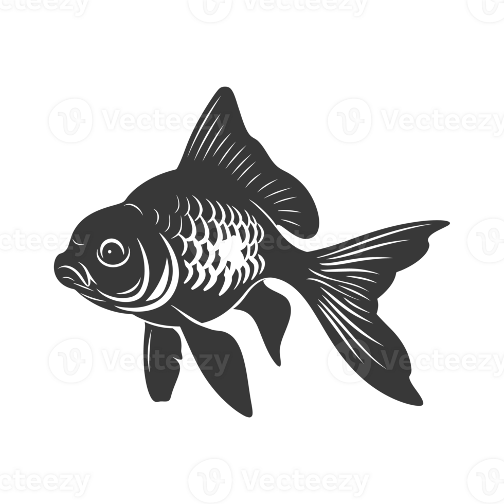 AI generated Silhouette Cute goldfish full body black color only png