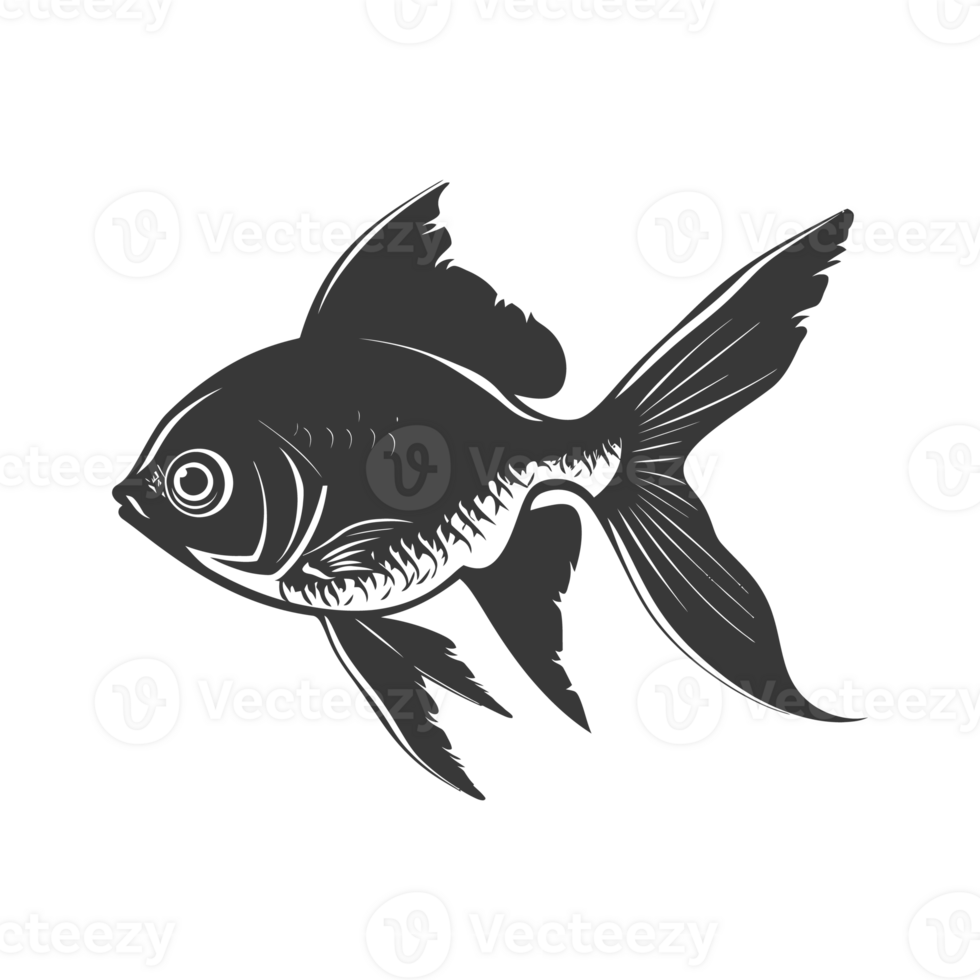 AI generated Silhouette Cute goldfish full body black color only png