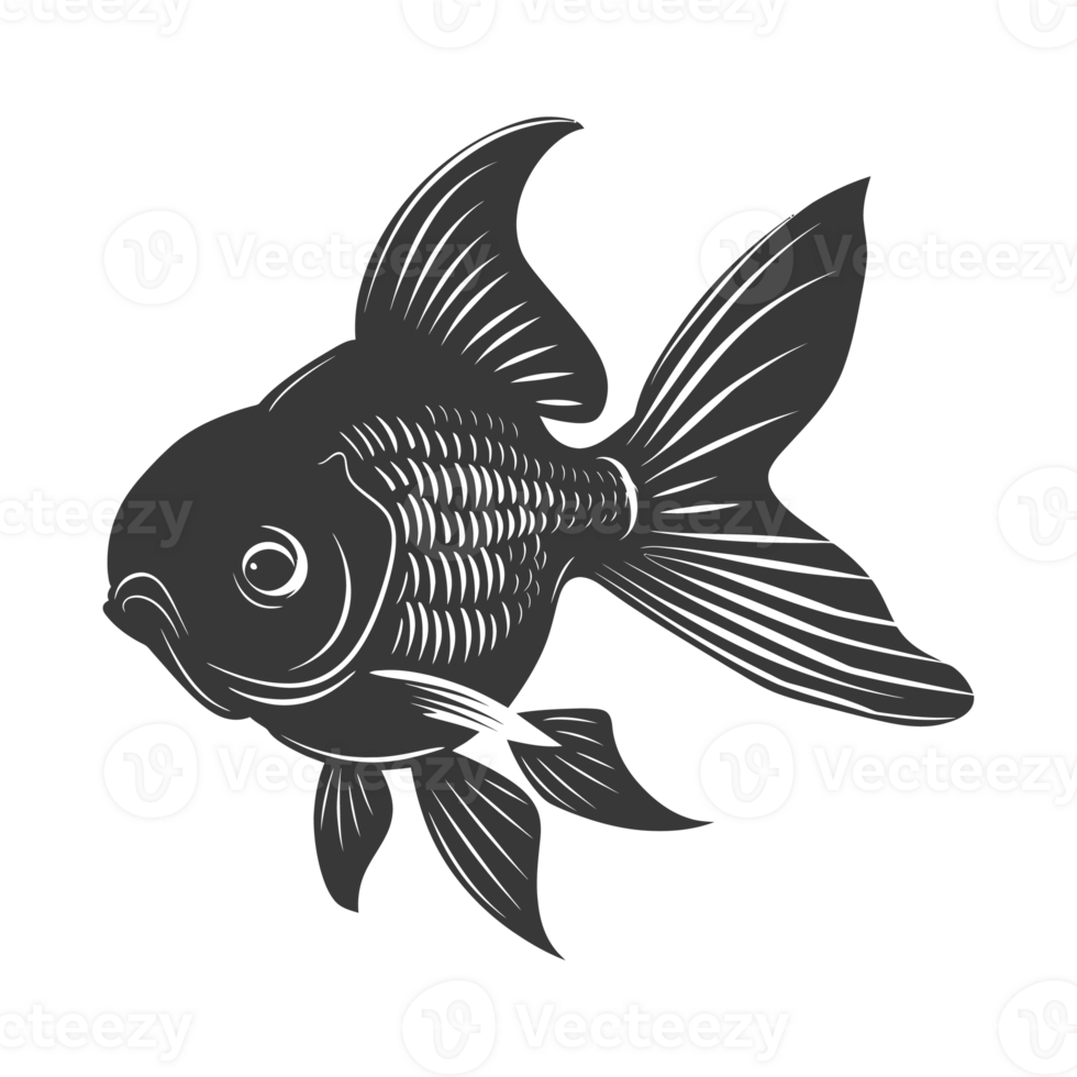 AI generated Silhouette Cute goldfish full body black color only png