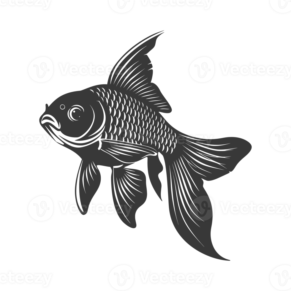 AI generated Silhouette Cute goldfish full body black color only png