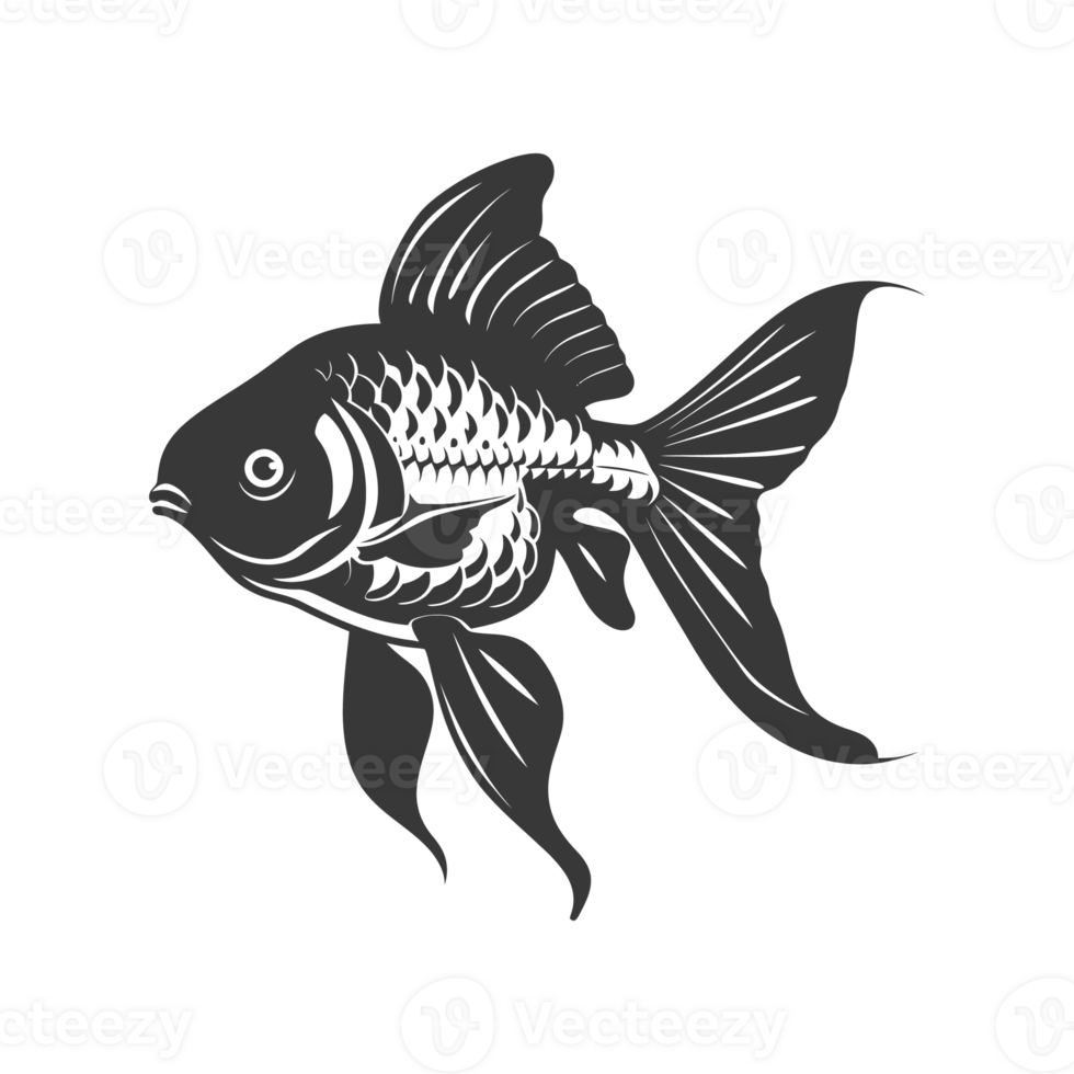 AI generated Silhouette Cute goldfish full body black color only png