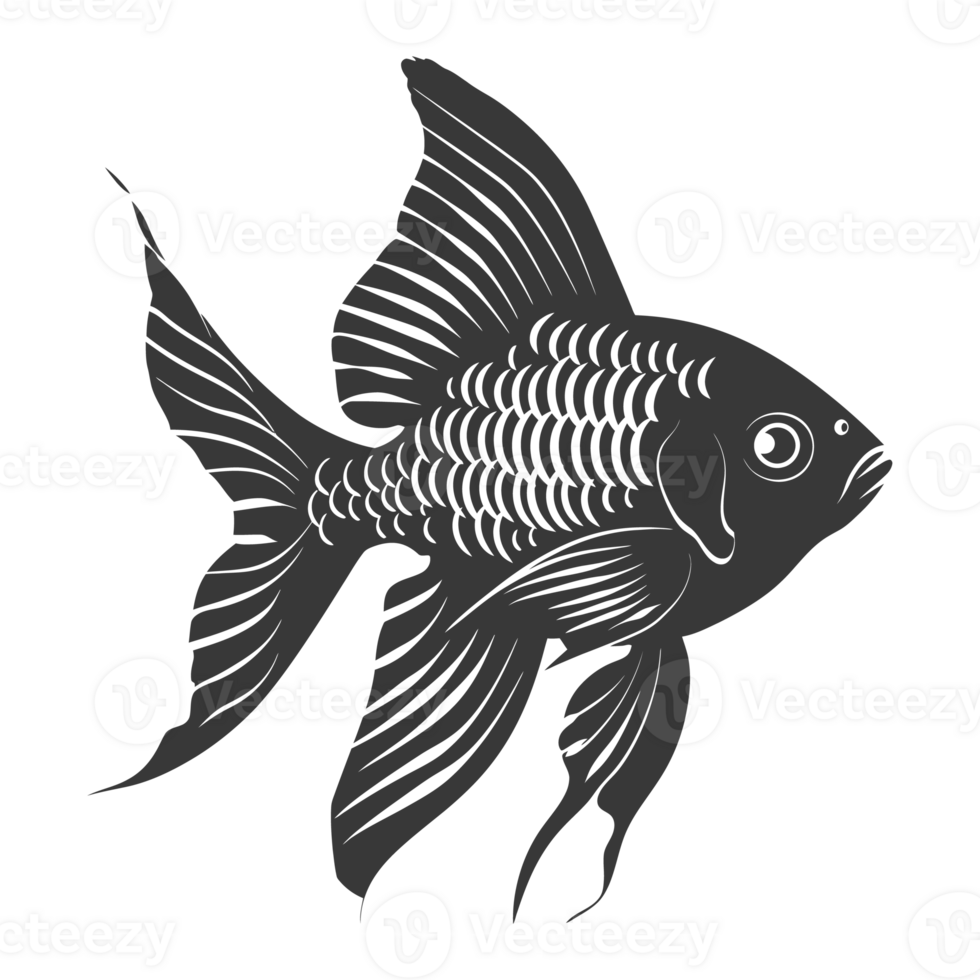 AI generated Silhouette Cute goldfish full body black color only png
