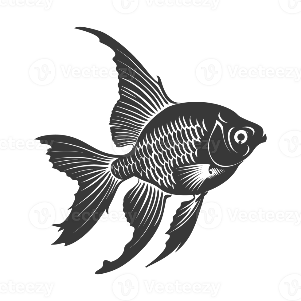 AI generated Silhouette Cute goldfish full body black color only png