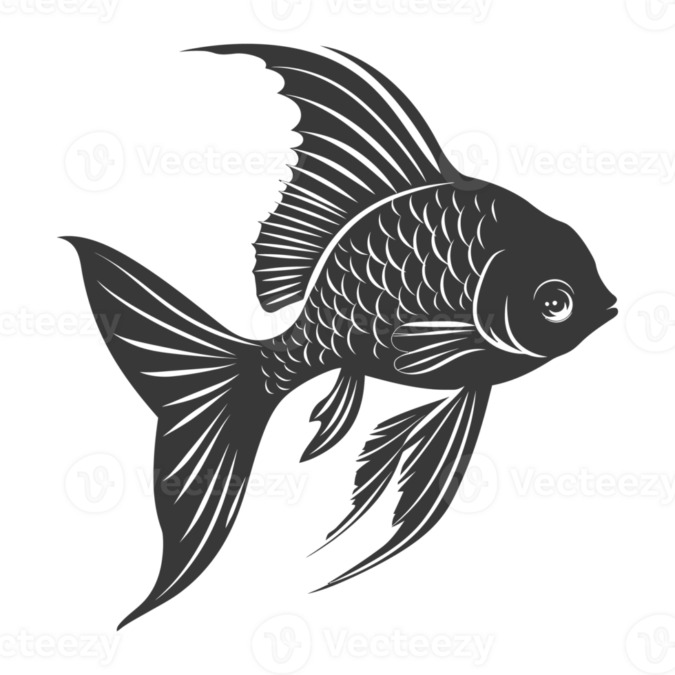 AI generated Silhouette Cute goldfish full body black color only png
