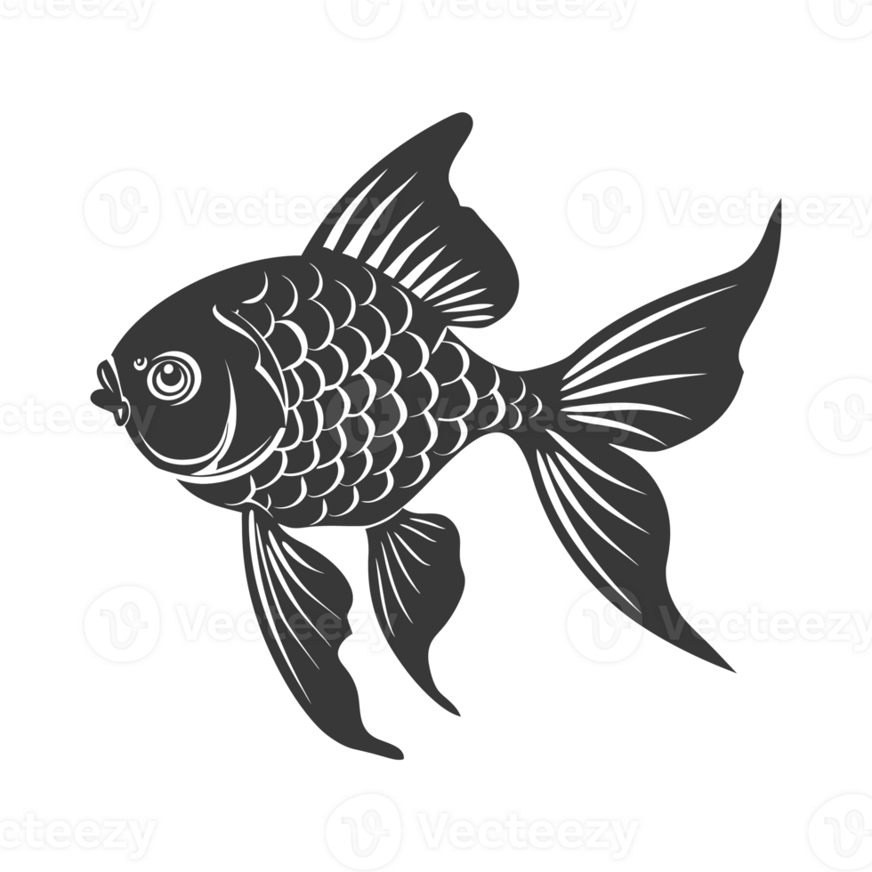 AI generated Silhouette Cute goldfish full body black color only png