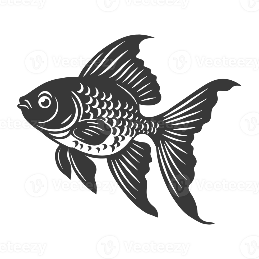 AI generated Silhouette Cute goldfish full body black color only png