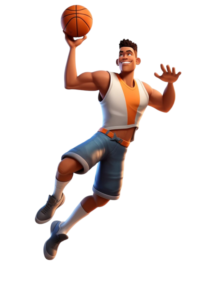 AI generated Basketball player cartoon character 3d design isolated on transparent background, ai generative png