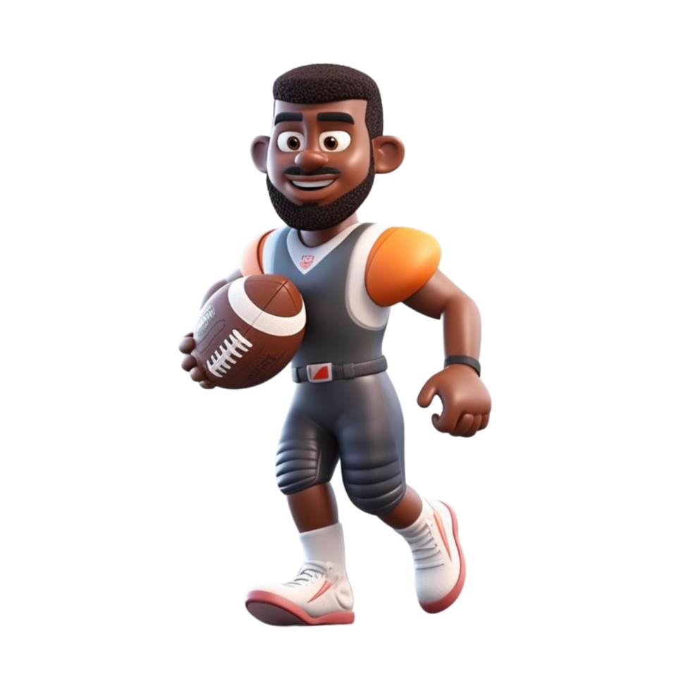 AI generated American football player cartoon character 3d design with transparent background, ai generative png