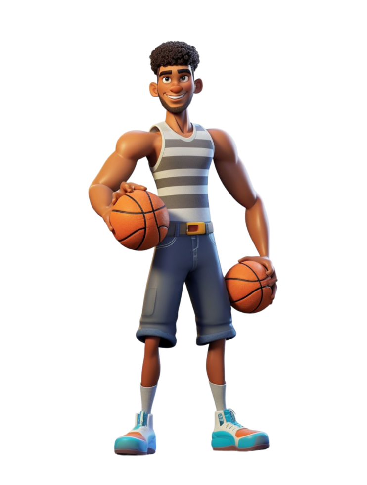 AI generated Basketball player cartoon character 3d design isolated on transparent background, ai generative png