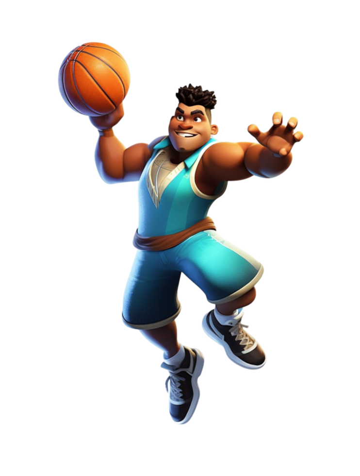 AI generated Basketball player cartoon character 3d design isolated on transparent background, ai generative png