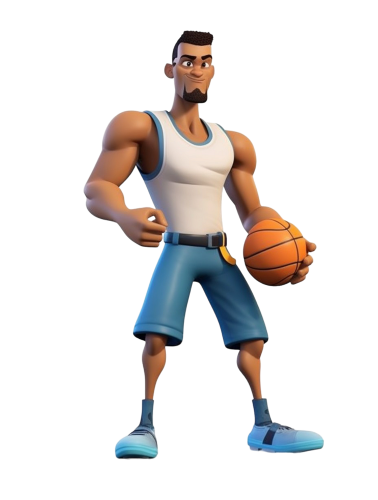 ai gegenereerd basketbal speler tekenfilm karakter 3d ontwerp geïsoleerd Aan transparant achtergrond, ai generatief png