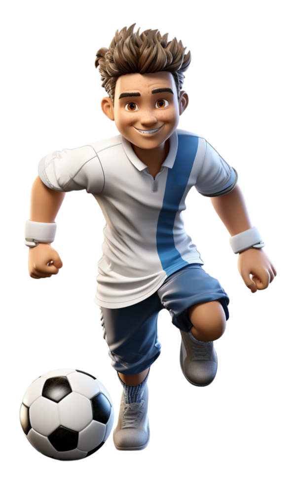 ai generiert 3d Design von Fußball Spieler Karikatur Charakter isoliert auf transparent Hintergrund, ai generativ png