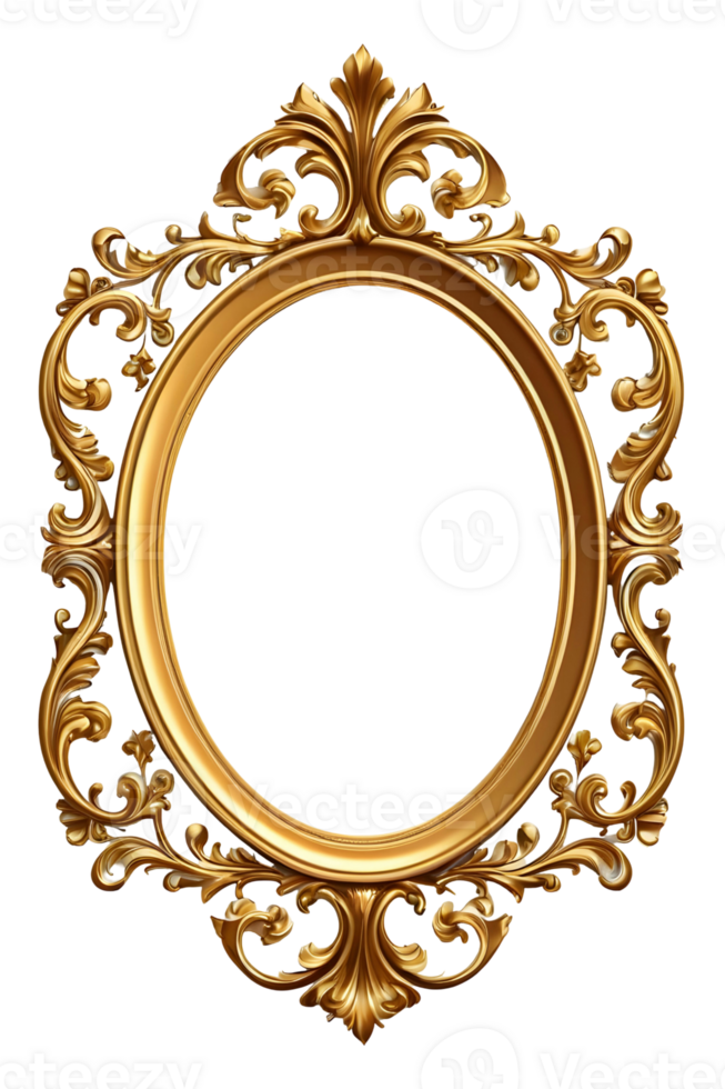 AI generated Decorative vintage frames and borders, Gold photo frame with corner for picture, isolated on transparent background generative ai png