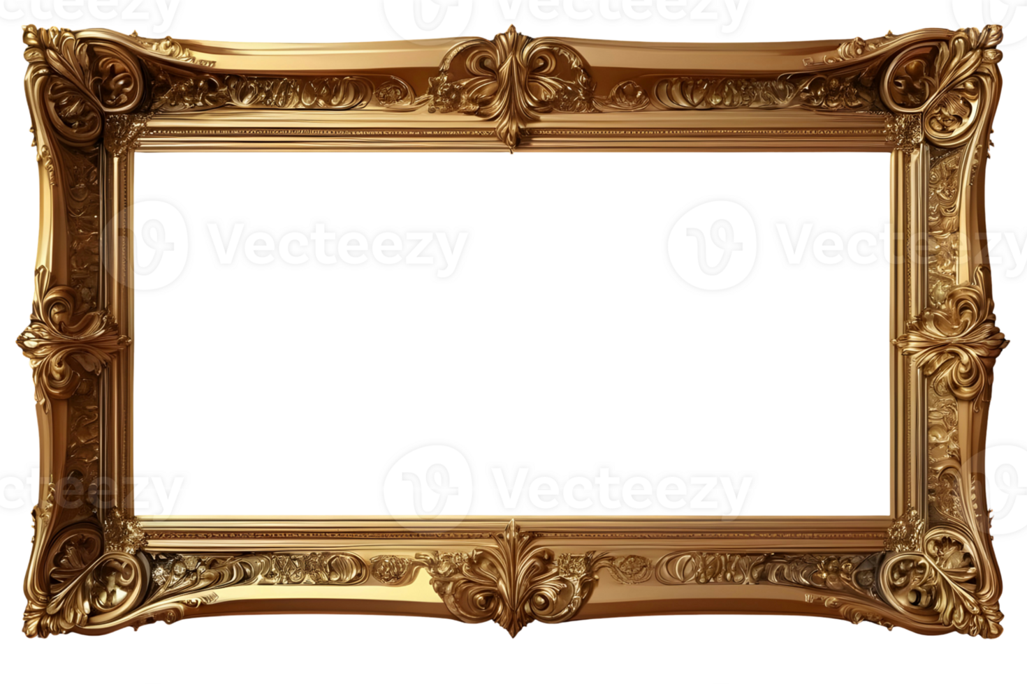 AI generated Decorative vintage frames and borders, Gold photo frame with corner for picture, isolated on transparent background generative ai png