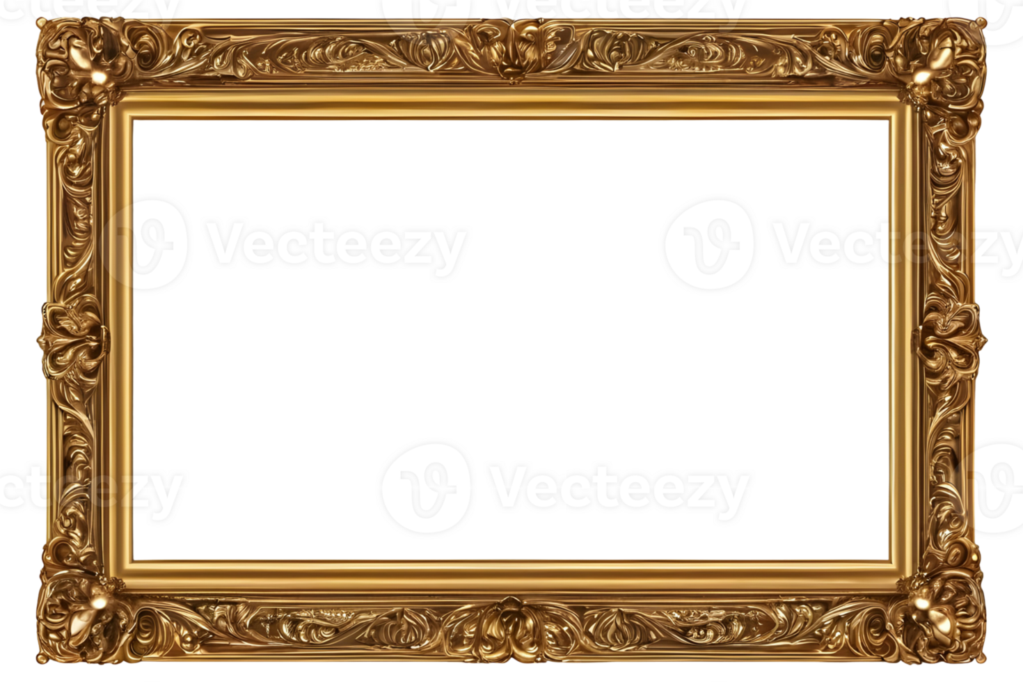 AI generated Decorative vintage frames and borders, Gold photo frame with corner for picture, isolated on transparent background generative ai png